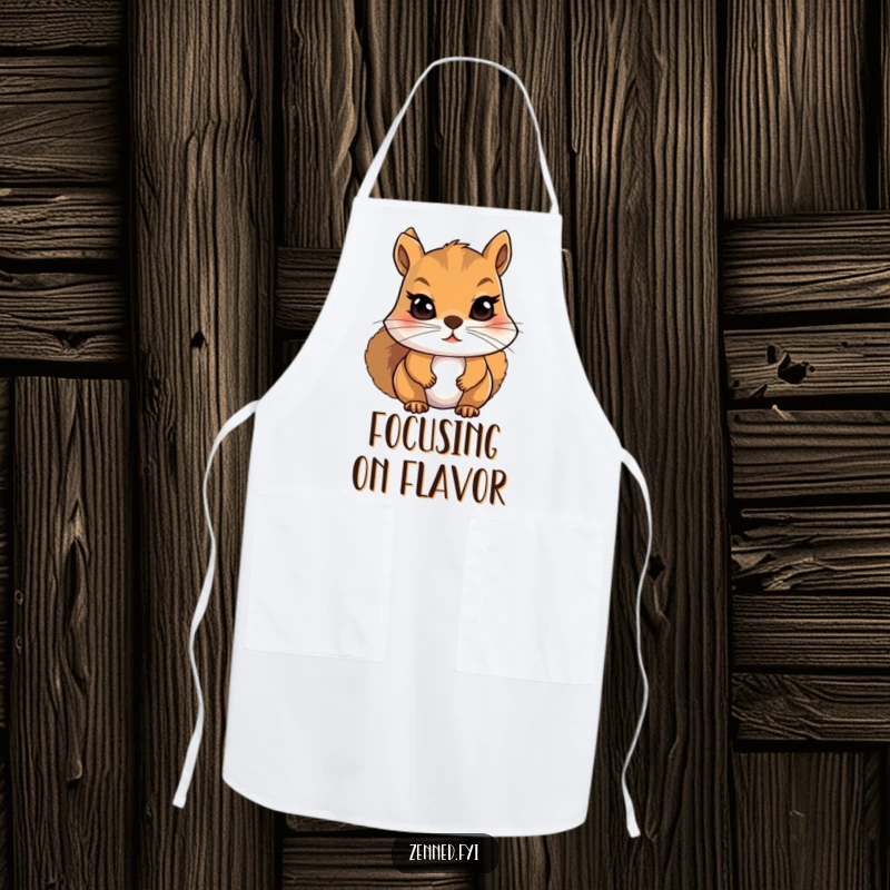 Funny Squirrel Apron: Character meditating while cooking, adding a humorous and zen touch to the kitchen.