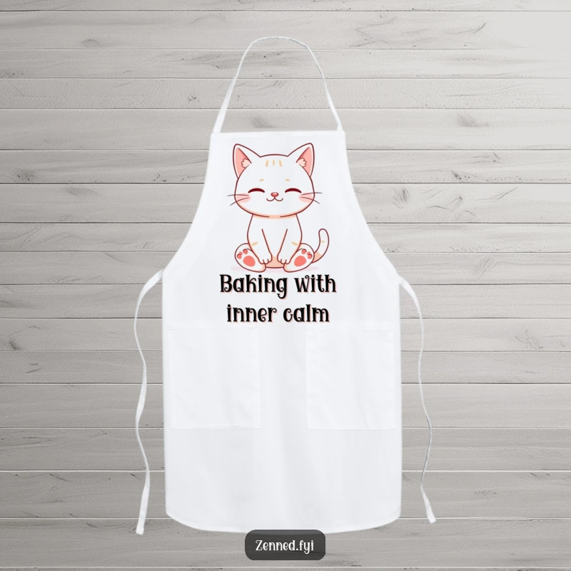 Funny cat meditation apron with a happy cat in a yoga pose, bringing zen to the kitchen.