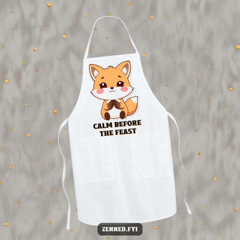 Funny Kawaii fox apron with a calm, smiling character, perfect for kitchen use and adding humorous serenity as a gift.