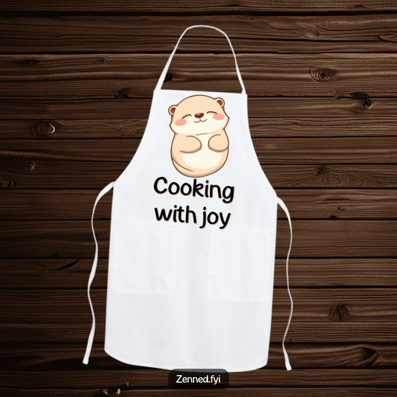 Funny otter apron depicting a contented animal lying on its back with a peaceful smile, adding joy to cooking.