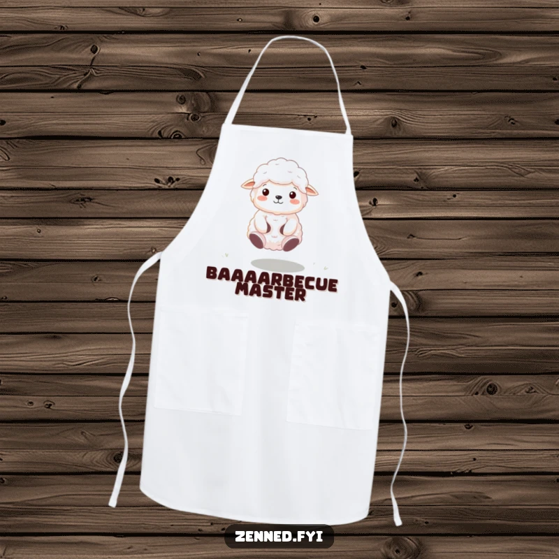 Funny Zen Sheep Apron featuring a meditating sheep floating gently, a humorous and practical kitchen accessory for serene cooking.
