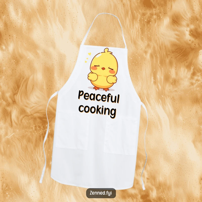 Funny apron featuring a serene yellow chick breathing deeply, practical and humorous kitchen wear, ideal funny gift.