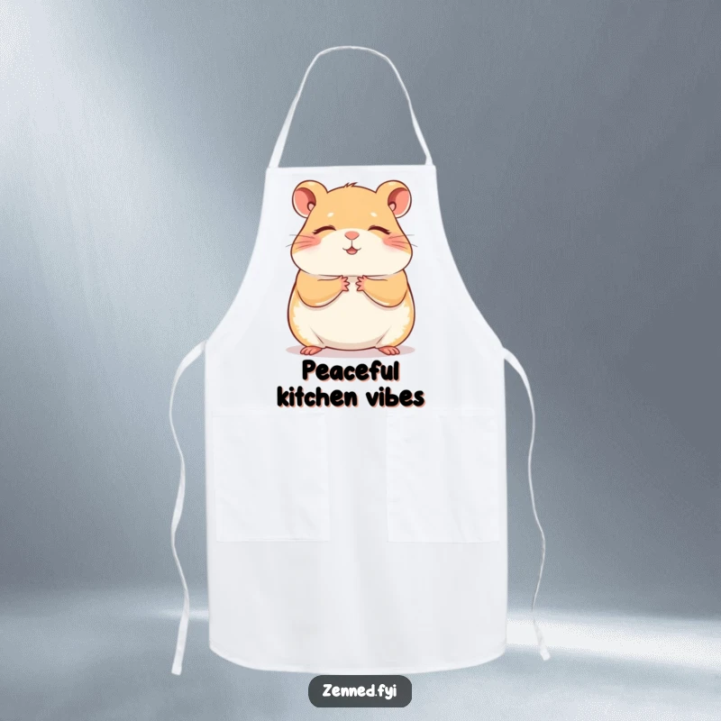 Funny contented hamster meditation apron, ideal for cooking while maintaining a humorous, zen-like focus in the kitchen.