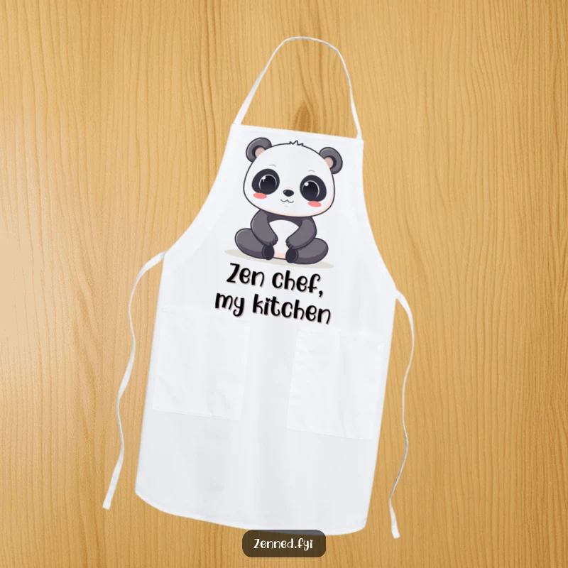 Funny Kawaii Panda Apron: Features a focused panda character in a deep lotus pose, perfect for calm and clean cooking.