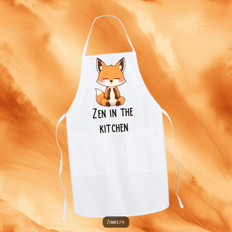 Funny apron featuring a curious fox practicing mindful breathing with its eyes shut, perfect for kitchen tasks with a peaceful, humorous attitude.