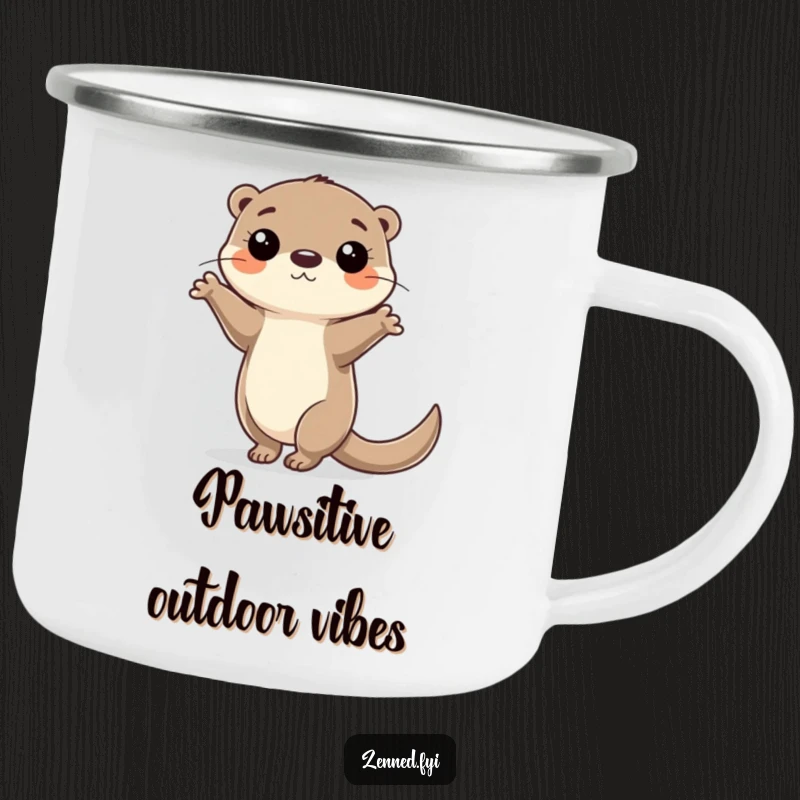 Funny Camping Mug featuring a focused otter character balancing on one paw, ideal for hilariously steady outdoor drinks.