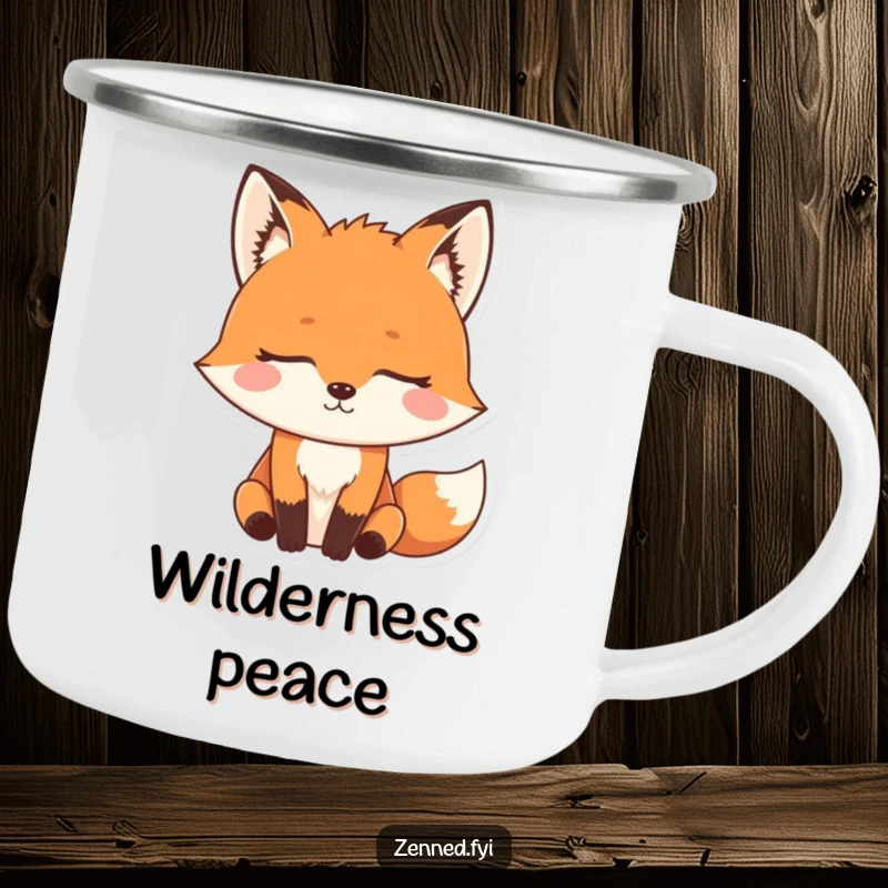 Funny Zen Fox Camping Mug featuring a determined meditating fox, perfect for outdoor drinks with a touch of cleverness.