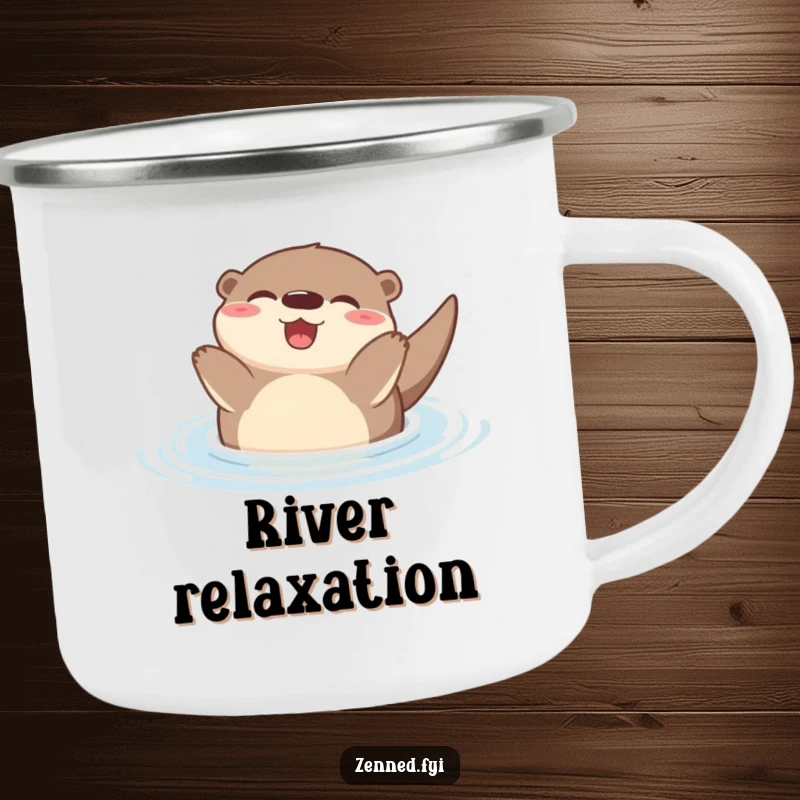 Funny Zen Otter Camping Mug featuring a joyful otter floating peacefully, perfect for outdoor drinks with a splash of humor.