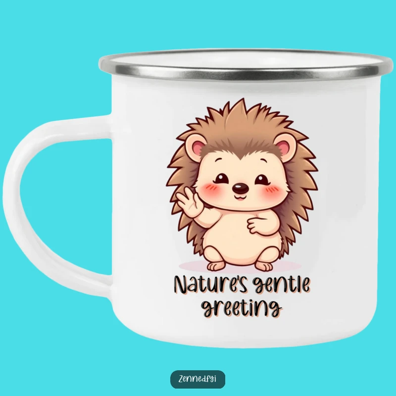 Funny Hedgehog Camping Mug - Serene Hand Gesture Outdoor Gift