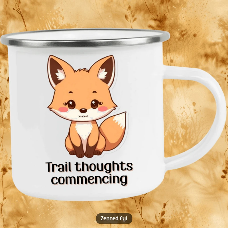 Funny camping mug showcasing a curious fox with a gentle, focused gaze, embodying the spirit of outdoor exploration.