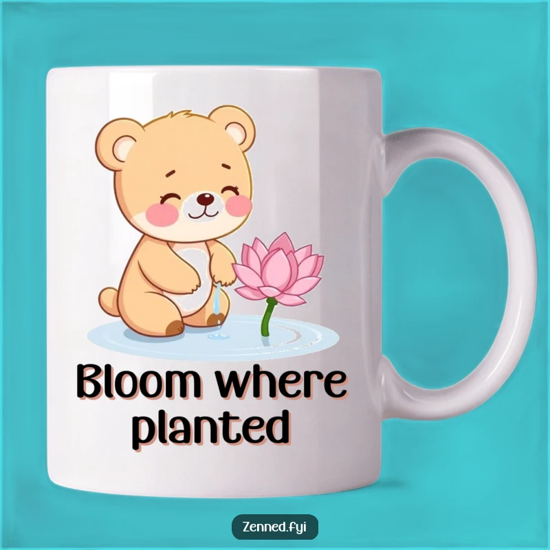 Funny Bear Cub Watering Lotus Mug: Whimsical Gift for Gardeners