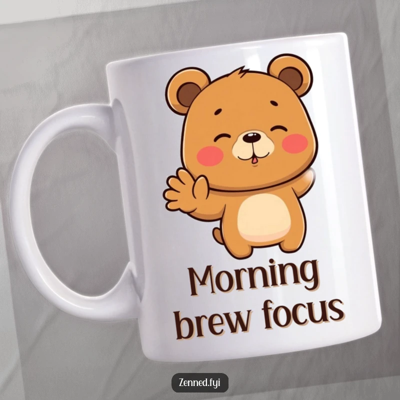 Funny brown bear meditating with a focused expression and hand gesture, calm character, perfect for a mindful funny gift.