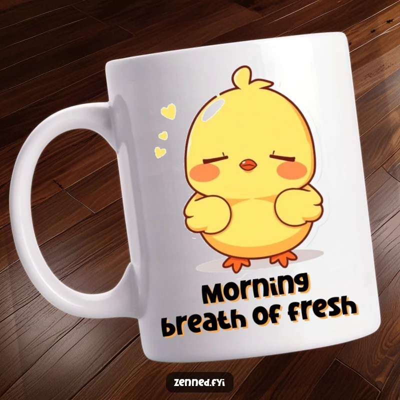 Funny yellow chick meditating with closed eyes and serene expression, peaceful character, perfect for a calming funny gift.