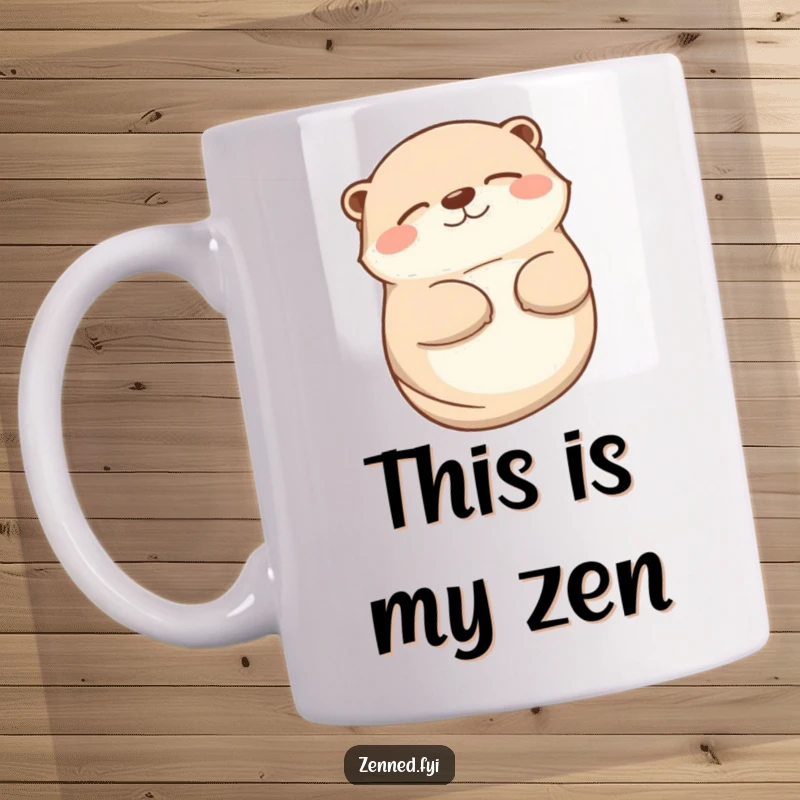 Funny otter mug showing a contented animal lying on its back with a peaceful smile, evoking pure joy and relaxation.