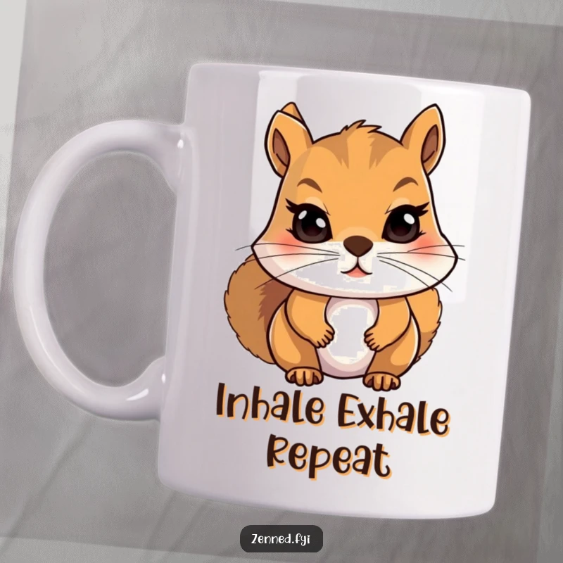 Funny Squirrel Mug: Determined character taking a slow, focused breath, radiating zen and calm, perfect for meditation lovers.