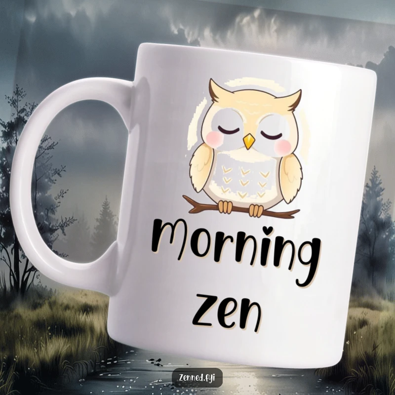 Funny mug featuring a peaceful owl enveloped in a gentle aura, symbolizing serenity, wisdom, and calm.