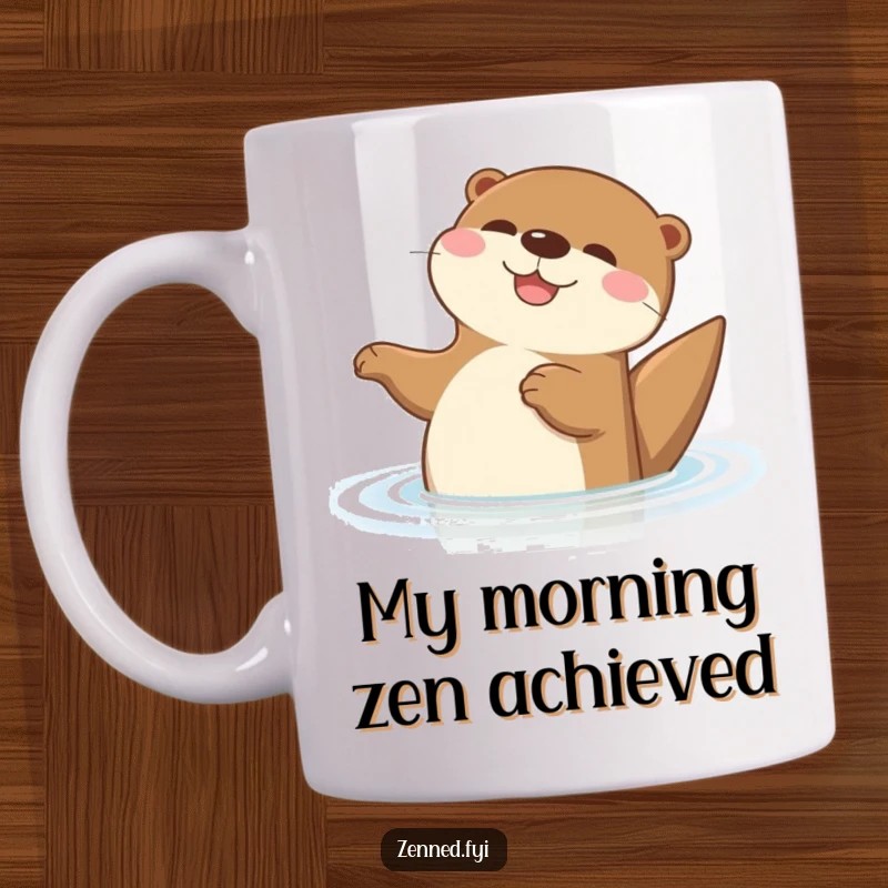 Funny Otter Mug featuring a delighted cartoon otter floating peacefully on its back in calm blue water, radiating pure joy.