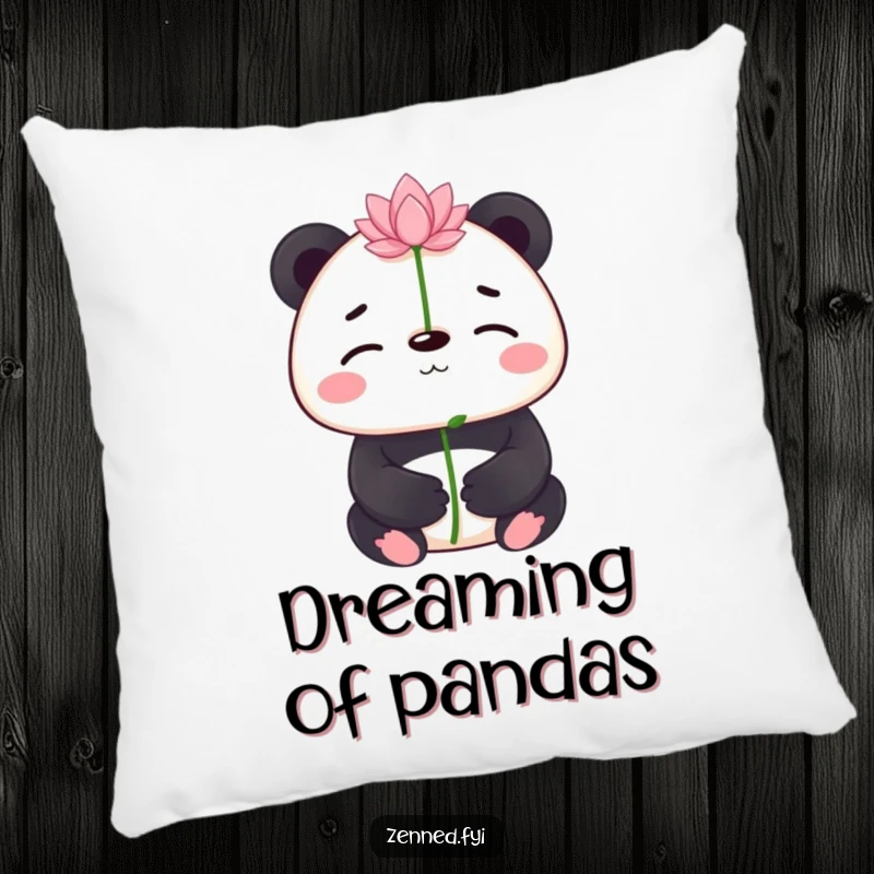 Funny panda balancing a lotus flower on its nose on a soft pillow, offering comfort and a touch of zen humor for a funny gift.