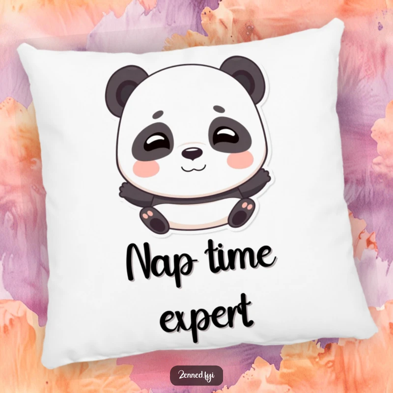Funny pillow featuring a playful panda taking deep, calming breaths with a gentle smile, designed for comfort.