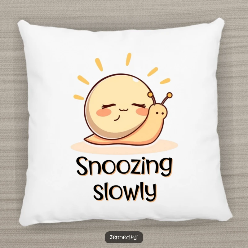 Funny Pillow featuring a peaceful snail character with closed eyes, radiating hilarious calm and cozy softness.
