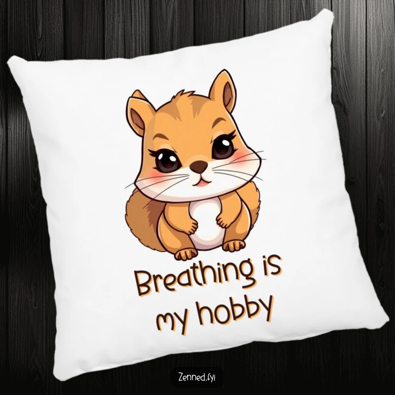 Funny Squirrel Pillow: Soft cushion featuring a meditating character, ideal for relaxation and adding humor to your decor.