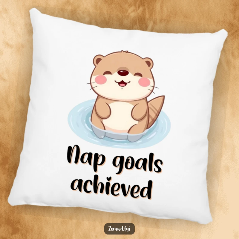 Funny Kawaii otter pillow featuring a happy character peacefully floating, offering comfort and a touch of cute humor as a perfect gift.