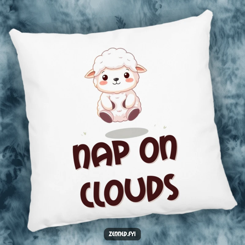 Funny Zen Sheep Pillow featuring a peacefully floating and meditating sheep, offering comfort and a touch of whimsical humor.