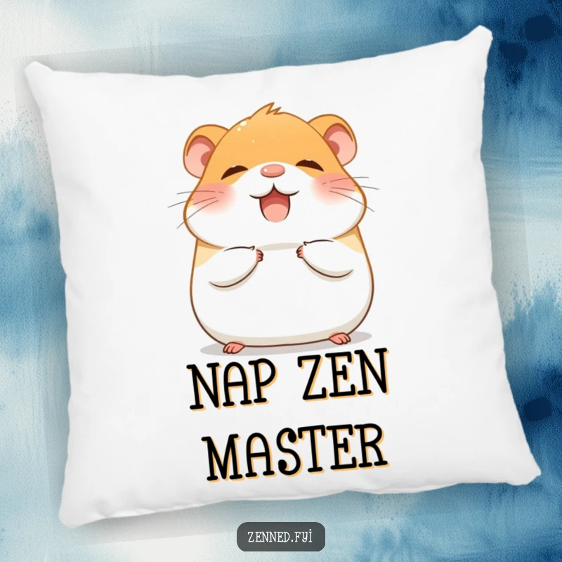 Funny Pillow showcasing a giggling hamster in a state of tranquil inner peace and meditation.