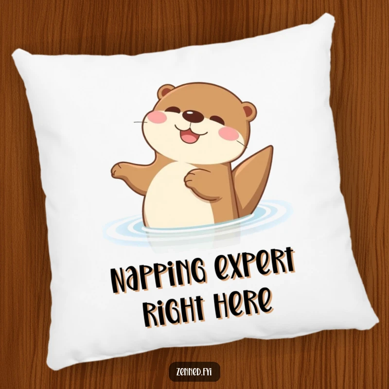 Funny Otter Pillow featuring a plush, cartoon otter floating contentedly on its back, offering soft comfort and humorous charm.