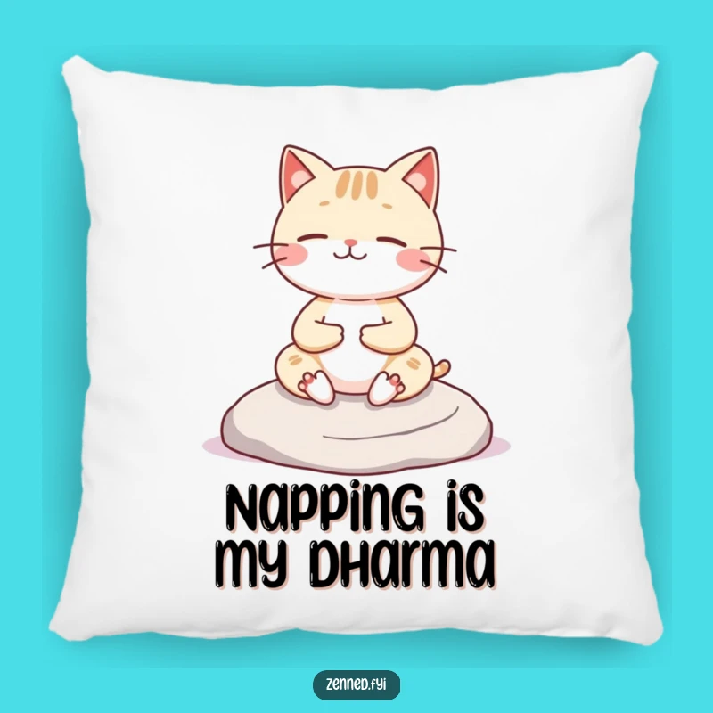 Funny Kawaii Cat Pillow: Cozy Cheerful Meditator, Zen Comfort Gift