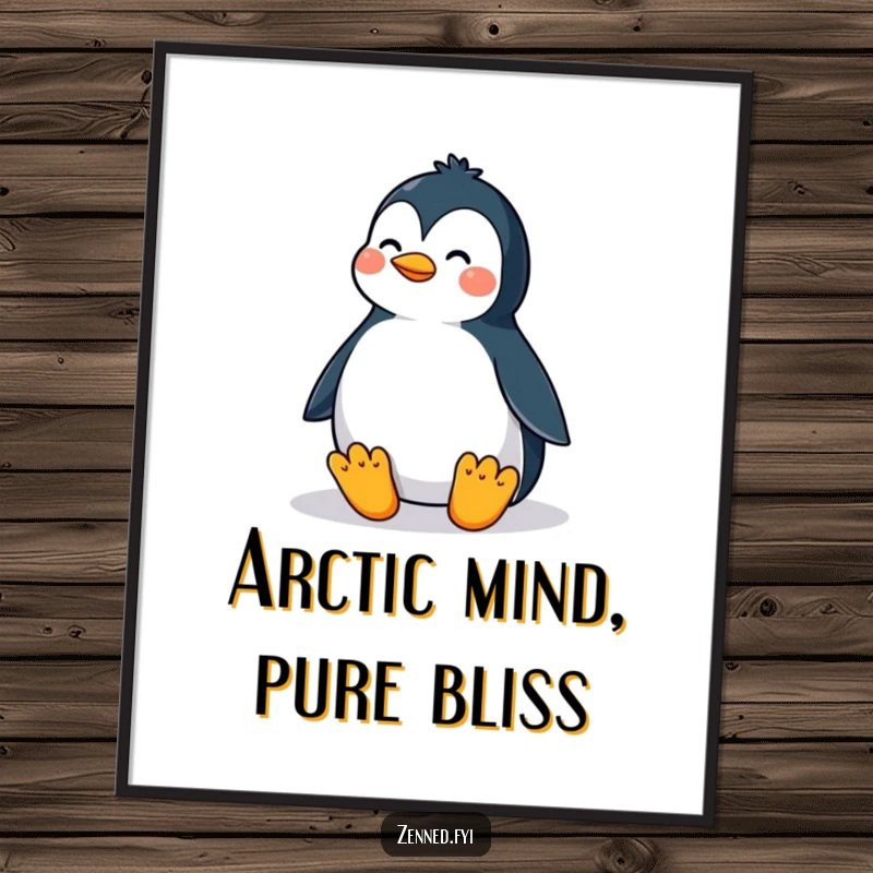 Funny digital art print of a proud penguin in a perfectly balanced meditative posture, perfect for instant, humorous, and calming wall decor.