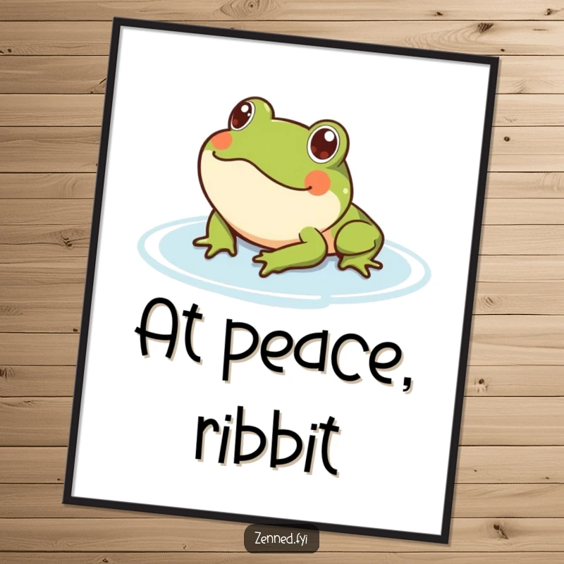 Funny digital art print of a content frog floating serenely on water. High-resolution art for instant download.