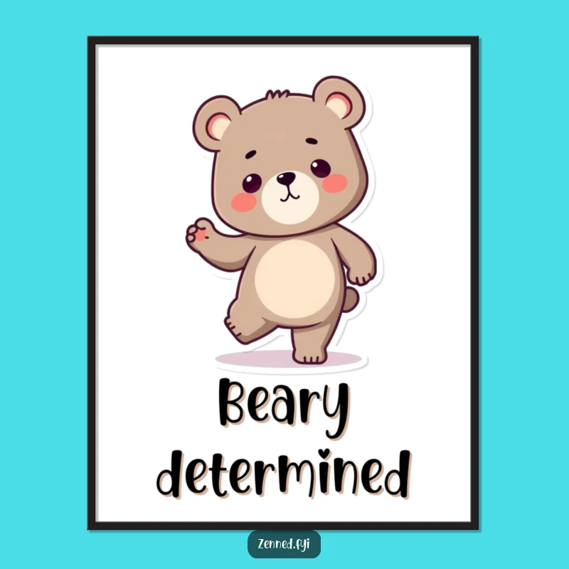 Funny Kawaii Bear Digital Art: Determined Focus, Perfect Instant Humorous Gift