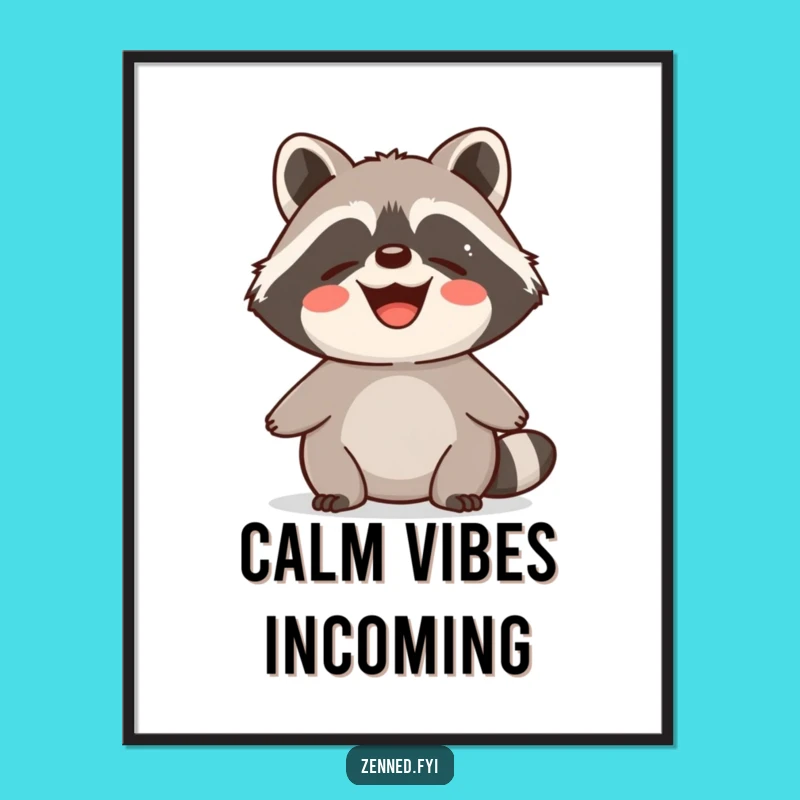 Funny Raccoon Zen Digital Print: Contented Critter Calmness Decor, Perfect Funny Gift