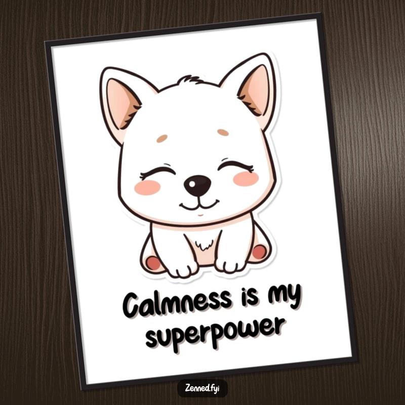 Funny Kawaii Dog Digital Art Print of a serene character with closed eyes and a soft smile, perfect for instant decor.