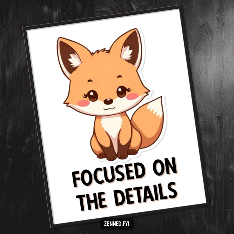 Funny digital art print of a curious fox with a gentle, focused gaze, conveying quiet contemplation and natural beauty.