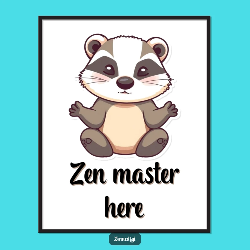 Funny Badger Meditation Digital Art: Serene Zen Animal Print for Instant Humor Download