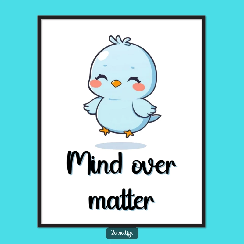 Funny Blue Bird Digital Art, Floating Meditation, Instant Humorous Decor Gift