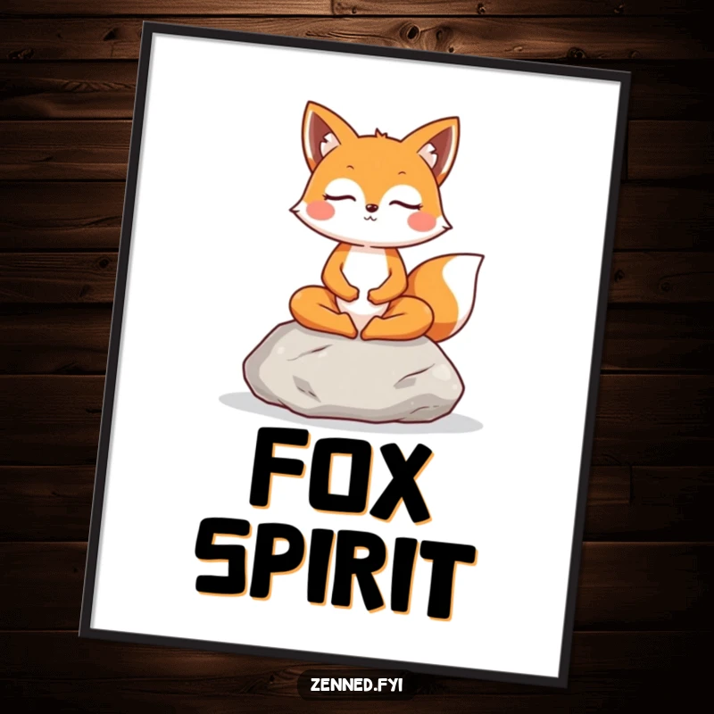 Funny Fox Digital Art: A cheerful fox meditates on a stone, offering instant downloadable serenity and nature's calm.