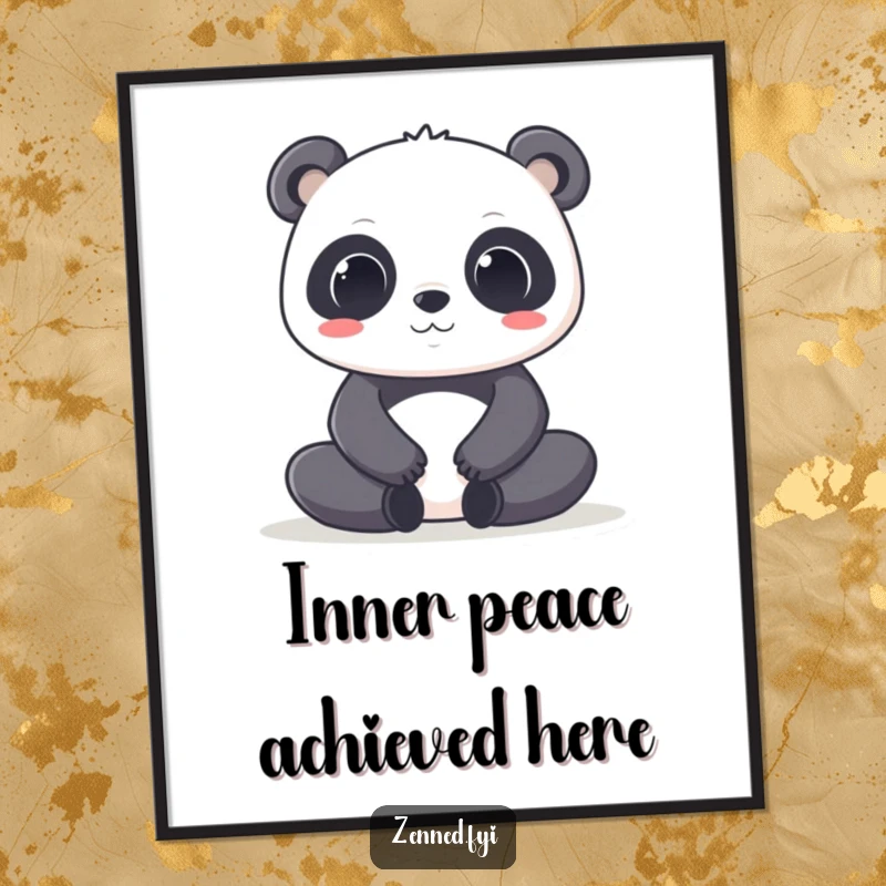 Funny Kawaii Panda Digital Art Print: A downloadable artwork of a focused panda character in a deep lotus pose, ready to inspire peace.