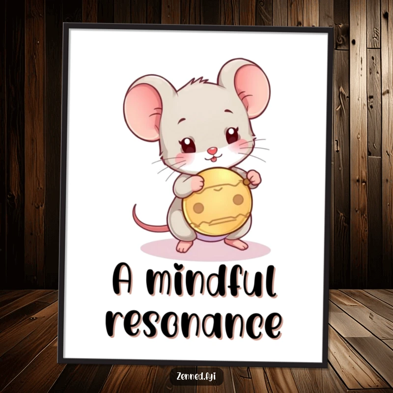 Funny digital art print of a playful mouse tapping a gong, perfect for instant humorous and cheerful wall decor.