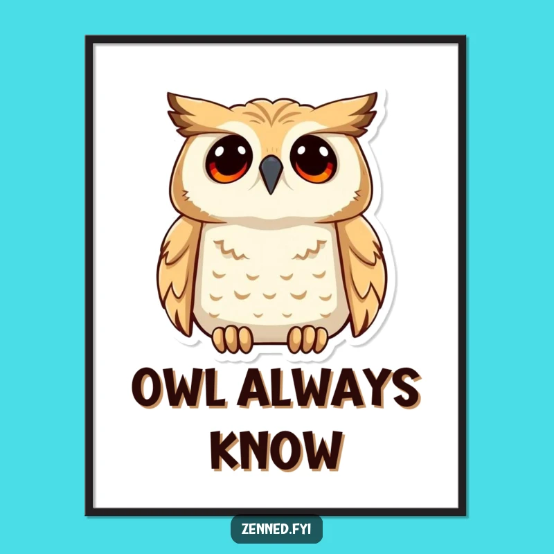 Funny Owl Understanding Digital Art - Wise Gaze Decor for Insightful Spaces