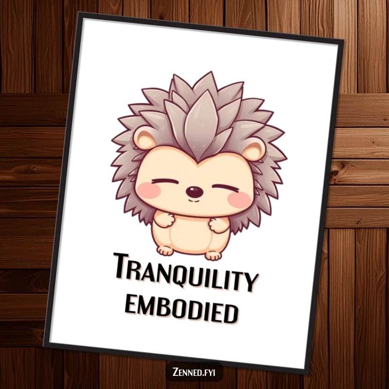 Funny digital art print of a peaceful hedgehog with closed eyes, radiating tranquility and gentle, sleepy humor.