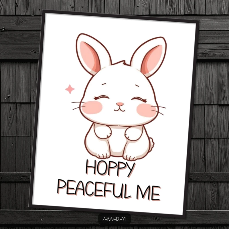 Funny digital art print of a peaceful rabbit breathing gently with closed eyes and a smile, creating a serene and humorous atmosphere.