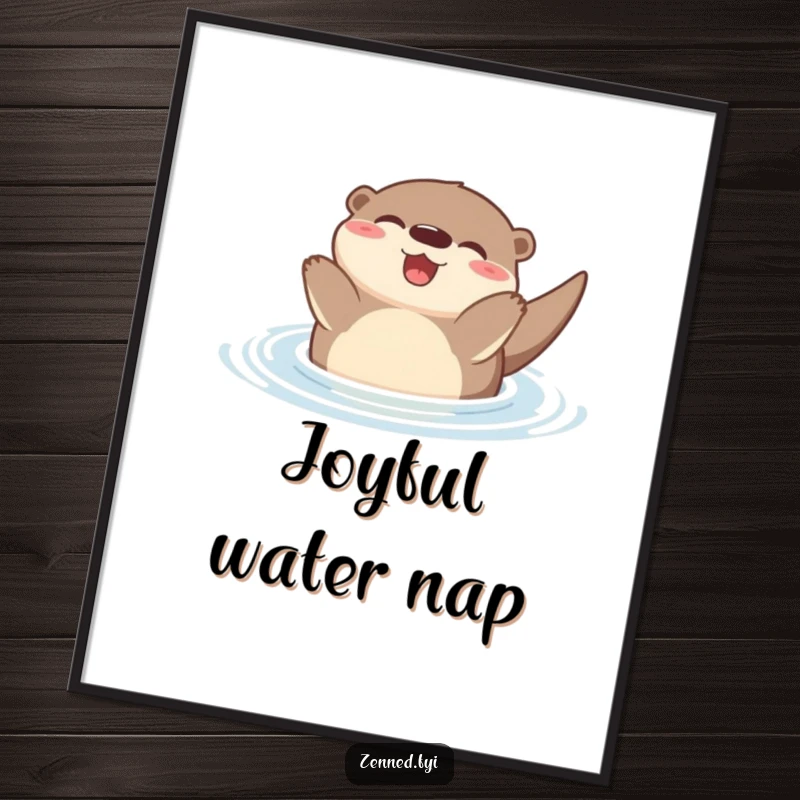 Funny Zen Otter Digital Art Print of a peacefully floating otter, ready for instant download with joyful humor.