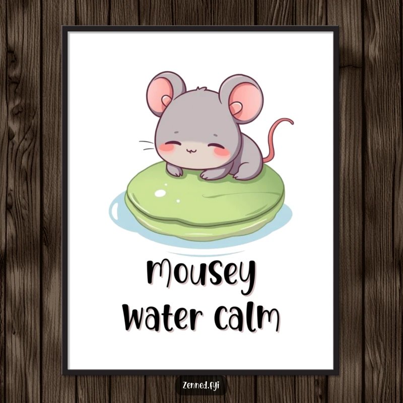 Funny grey mouse digital art print, serene float, smiling gently, instant download, peaceful wall decor, a calming funny gift.