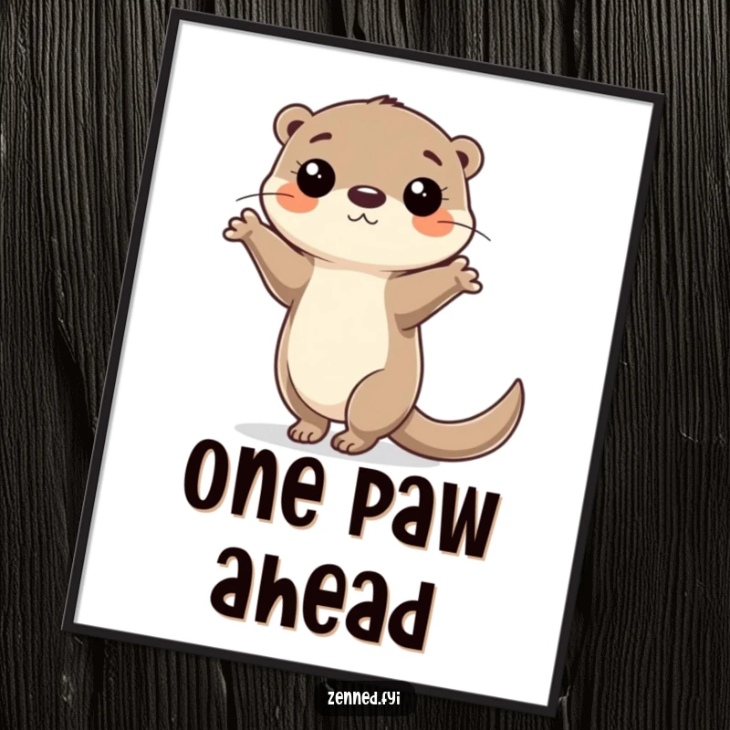 Funny Digital Art Print of a focused otter character balancing on one paw, offering hilarious motivational decor.