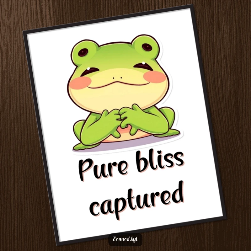 Funny digital art print of a green frog sighing contentedly, joyful and humorous, perfect funny gift.