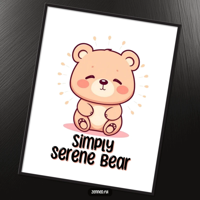 Funny digital art print of a kawaii bear radiating a calm, soft aura, offering instant zen and humorous decor.