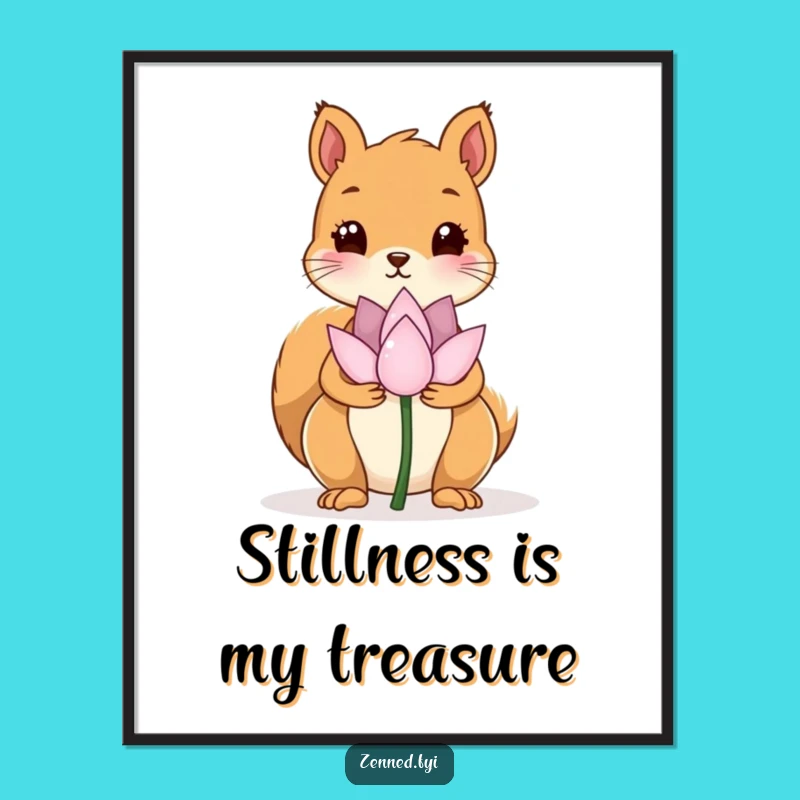 Funny Kawaii Squirrel Lotus Flower Digital Art Print - Instant Zen and Humor Decor